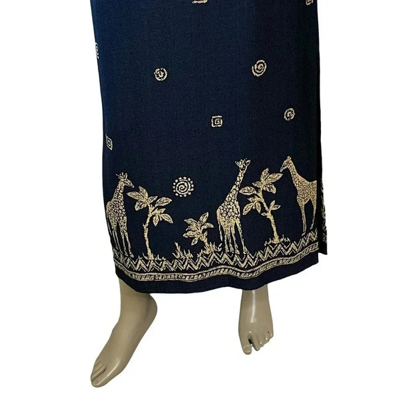 Alfred Dunner Vintage Pull On Maxi Pencil Skirt Size 16 Black Gold Safari Print - Picture 5 of 15